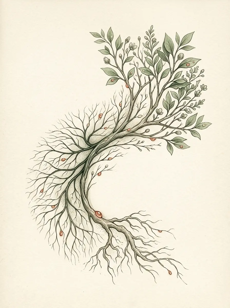 Illustration : un réseau de veines qui devient racines et feuillage